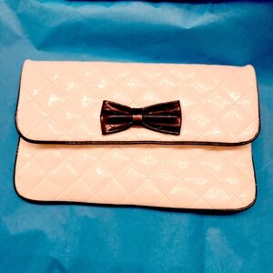Forever 21 Cream Quilted Clutch with Black Bow